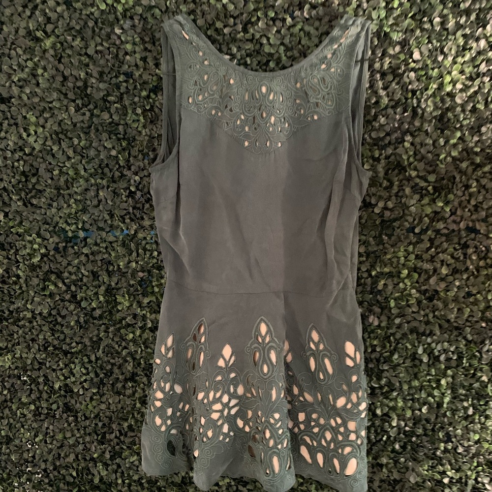 Anthropologie dark green tank eyelet cut